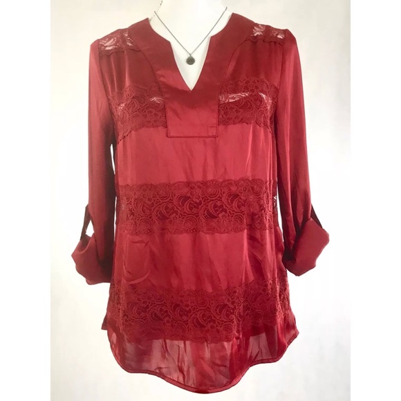Dana Buchman Tops - DANA BUCHMAN Satin Lace Long Sleeve Blouse…